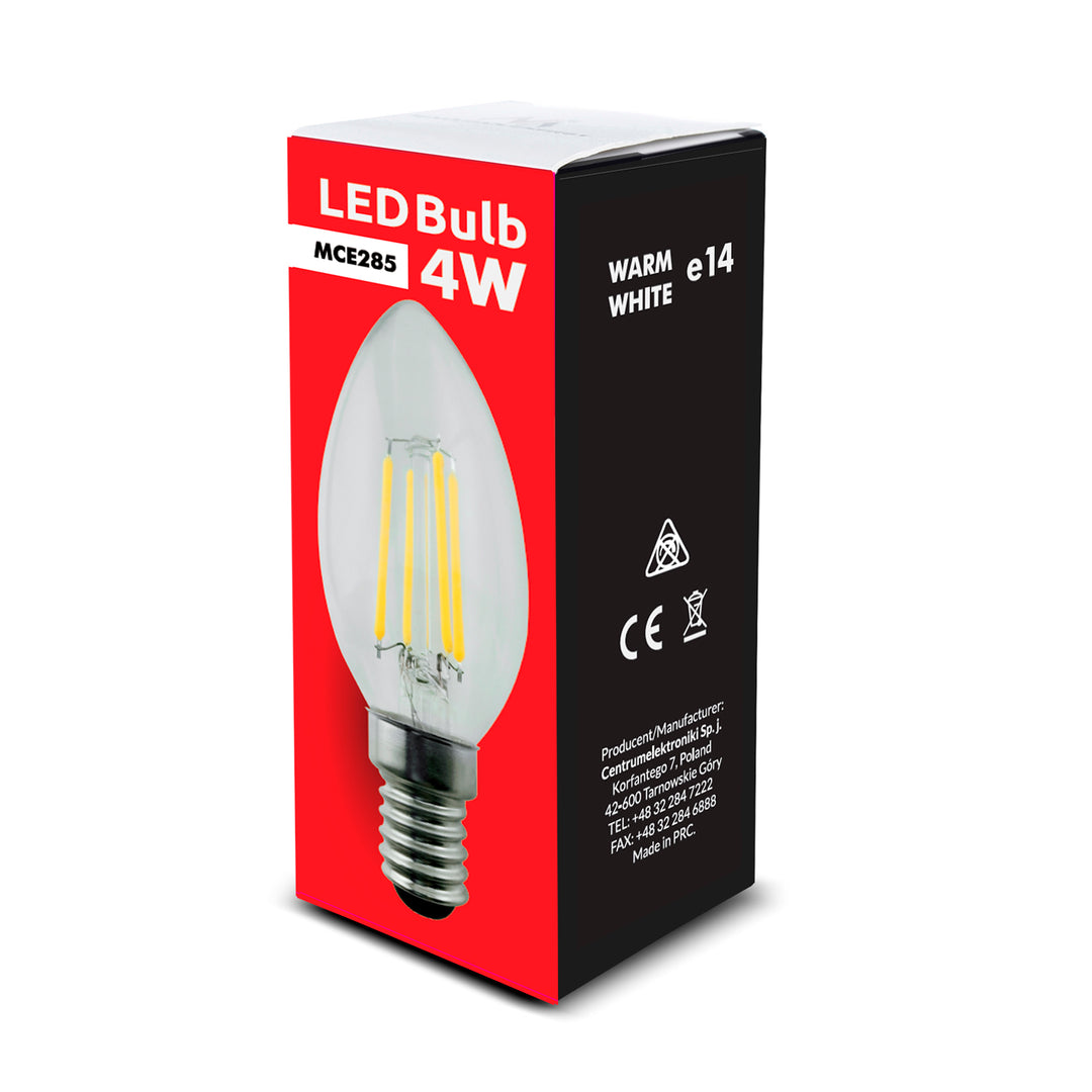 6x Maclean, Filament LED E14, 4W, 230V, WW varmvit 3000K, 400lm, Retro edison dekorativt ljus C35, MCE285
