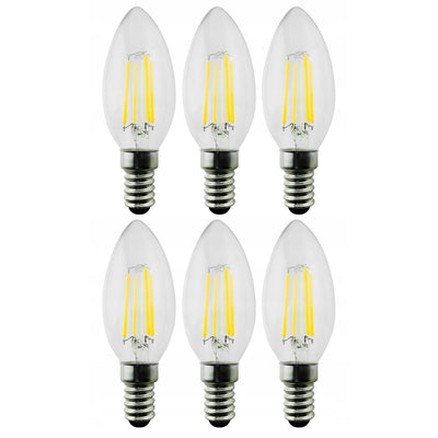 6x Maclean, Filament LED E14, 4W, 230V, WW varmvit 3000K, 400lm, Retro edison dekorativt ljus C35, MCE285