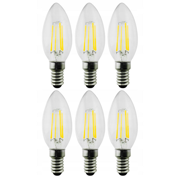 6x Maclean, Filament LED E14, 4W, 230V, WW varmvit 3000K, 400lm, Retro edison dekorativt ljus C35, MCE285