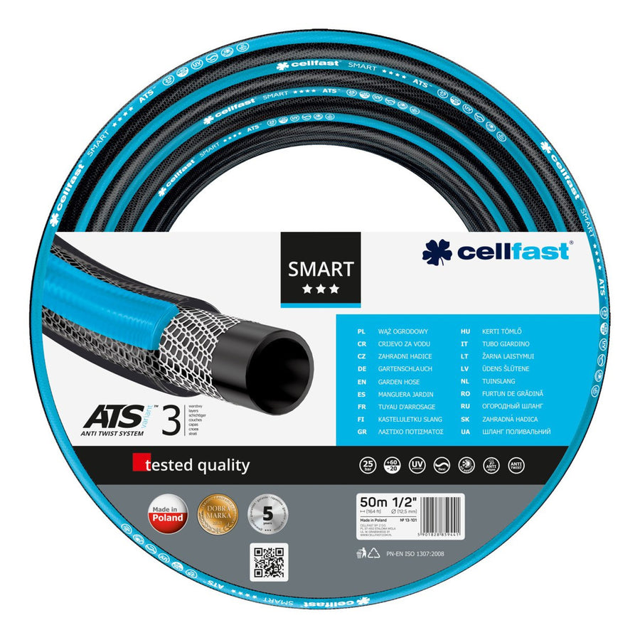 Cellfast trädgårdsset, 1/2'' Smart ATS-slang 50 m, 1/2'' Aluplus-vagn 60 m