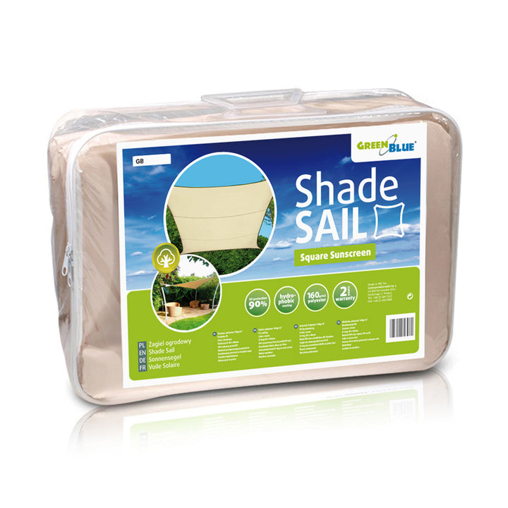 GreenBlue UV-trädgårdsskuggsegel, polyester, 5m kvadrat, kräm + monteringssats