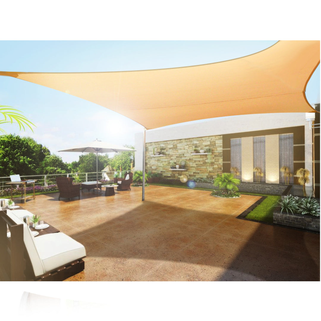 GreenBlue UV-trädgårdsskuggsegel, polyester, 5m kvadrat, kräm + monteringssats