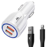 Maclean billaddare, Qualcomm Quick Charge, QC 3.0 - 5V/3A, 9V/1,8A, 12V/1,6A, 5V/3,1A uttag med USB Lightning-kabel