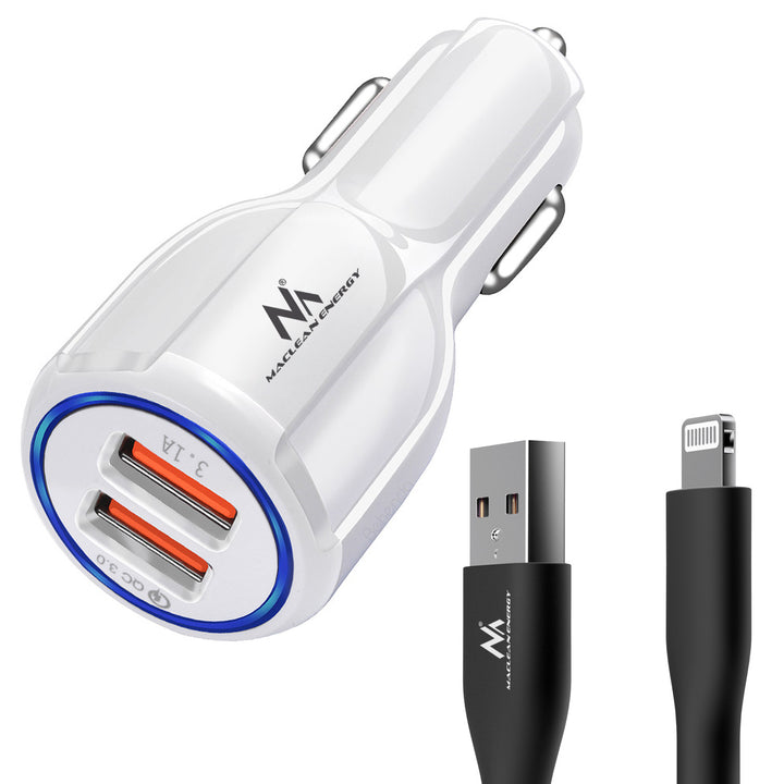 Maclean billaddare, Qualcomm Quick Charge, QC 3.0 - 5V/3A, 9V/1,8A, 12V/1,6A, 5V/3,1A uttag med USB Lightning-kabel