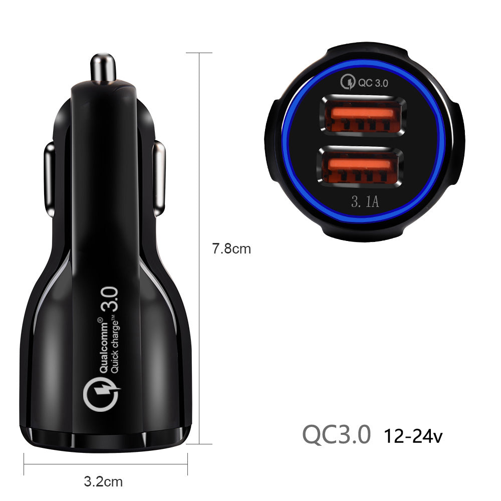 Maclean billaddare, Qualcomm Quick Charge, QC 3.0 - 5V/3A, 9V/1,8A, 12V/1,6A, 5V/3,1A uttag med USB Lightning-kabel