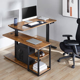 Ergo Office elektriskt lyftbord, max. höjd 121cm, max. 70 kg, med bordsskiva och hyllor, för stående och sittande, rustikbrun, ER-450, 2 delar