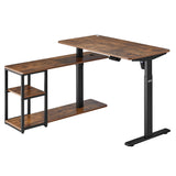 Ergo Office elektriskt lyftbord, max. höjd 121cm, max. 70 kg, med bordsskiva och hyllor, för stående och sittande, rustikbrun, ER-450, 2 delar