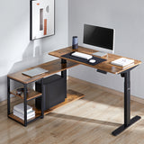 Ergo Office elektriskt lyftbord, max. höjd 121cm, max. 70 kg, med bordsskiva och hyllor, för stående och sittande, rustikbrun, ER-450, 2 delar