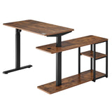Ergo Office elektriskt lyftbord, max. höjd 121cm, max. 70 kg, med bordsskiva och hyllor, för stående och sittande, rustikbrun, ER-450, 2 delar
