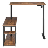Ergo Office elektriskt lyftbord, max. höjd 121cm, max. 70 kg, med bordsskiva och hyllor, för stående och sittande, rustikbrun, ER-450, 2 delar