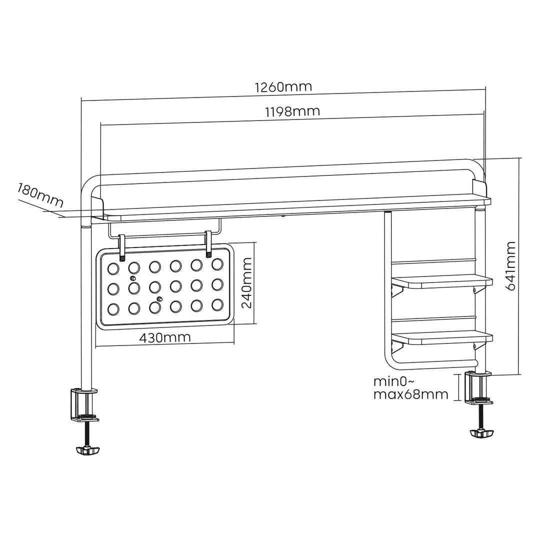 Ergo Office skrivbordshylla, clip-on, upp till 20 kg, svart, ER-452