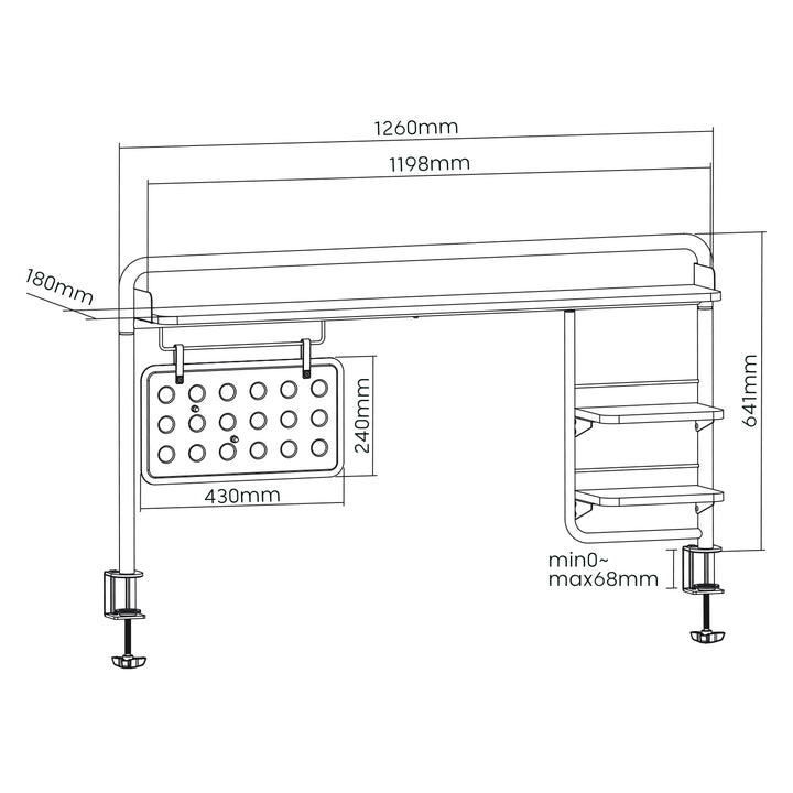 Ergo Office skrivbordshylla, clip-on, upp till 20 kg, svart, ER-452