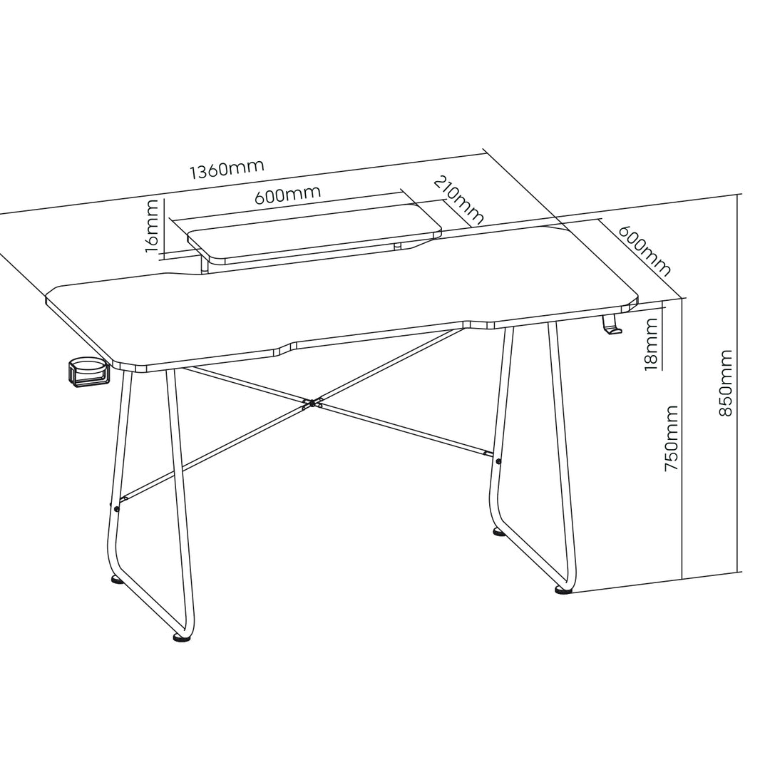 Gamingbord med skärmhylla NanoRS, max 50 kg, höjd 850 mm, svart, RS170