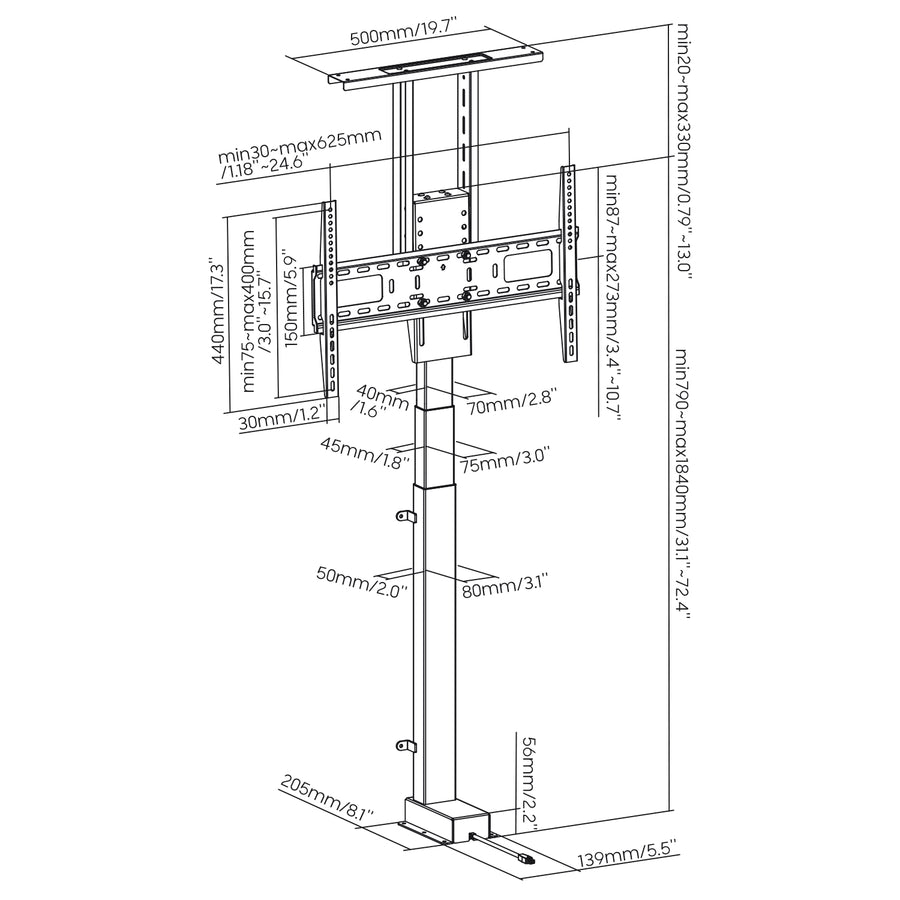 Elektriskt utdragbart fäste för Maclean, TUYA, 37''-80''', VESA 600x400, max 60kg, MC-866T