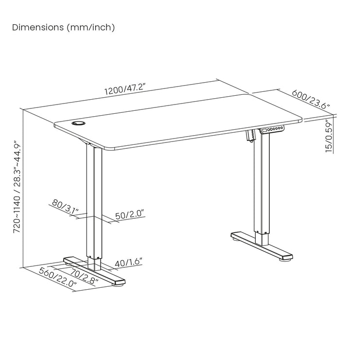 Skrivbord Ergo Office elektrisk höjdjustering, för stående och sittande, maxhöjd 114 cm, ER-451