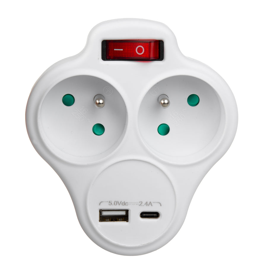 Maclean-eluttag, grenuttag med 2 uttag och USB A/C 2,4 A, typ E, 2x16 A, MCE336 E