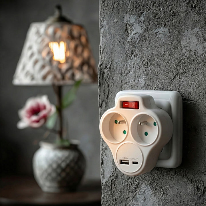 Maclean-uttag, grenuttag med 2 uttag och USB A/C 2,4 A, typ E, 2x16 A, MCE336 E