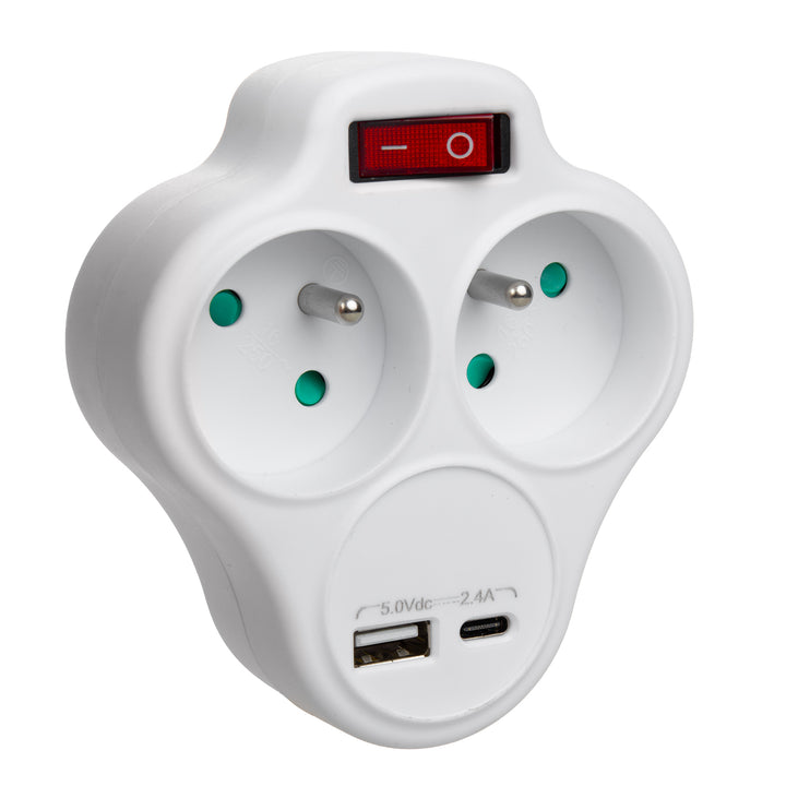 Maclean-uttag, grenuttag med 2 uttag och USB A/C 2,4 A, typ E, 2x16 A, MCE336 E