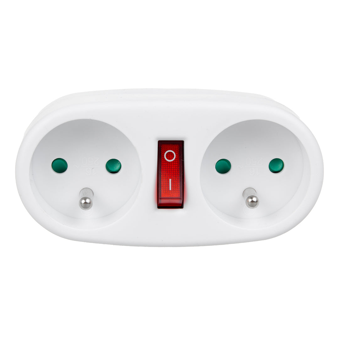 Maclean-uttag, splitter med 2 uttag och på/av-brytare, typ E, 2x16A, MCE337 E