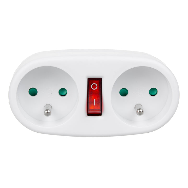Maclean-uttag, splitter med 2 uttag och på/av-brytare, typ E, 2x16A, MCE337 E