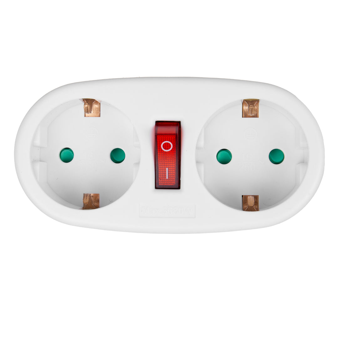 Maclean uttag, splitter med 2 uttag och kretsbrytare, typ F, 2x16A, MCE338 F