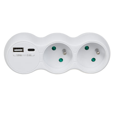 Maclean strömuttag, 2-kontakts splitter, 2x USB A/C, typ E, 2x16A, MCE339 E