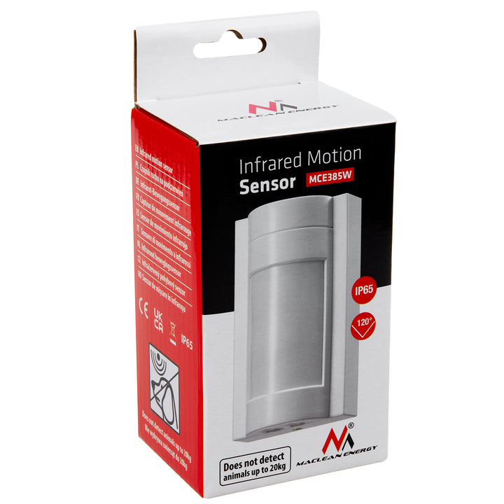 Maclean infraröd PIR-rörelsedetektor för utomhusbruk, djurimmun, max.1200W, IP65, MCE385 W