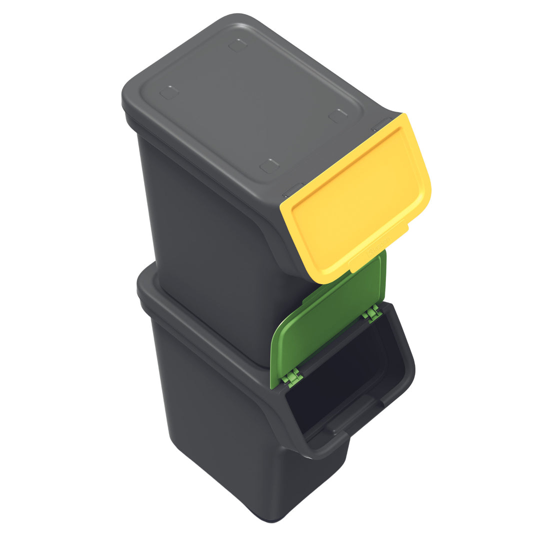 Soptunna Keden, för återvinning, 3x20 liter, svart, Stapelbox