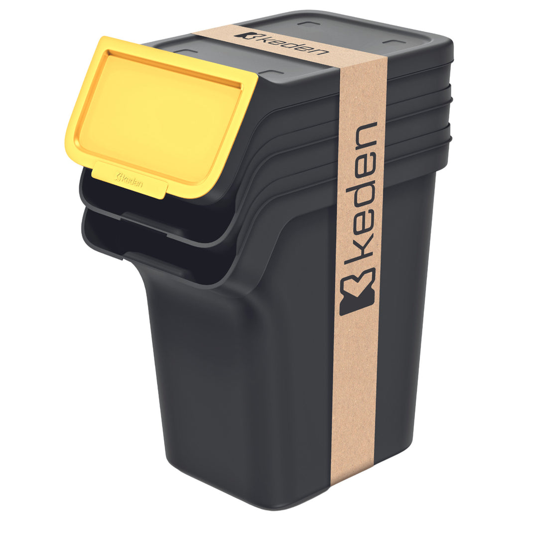 Soptunna Keden, för återvinning, 3x20 liter, svart, Stapelbox