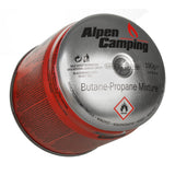 24x Alpen Camping 400 ml gaspatron, certifikat: Pi 0437, överensstämmer med EN417, propan-butan, område -10°c till + 40°c, GAS STOP-system IK006