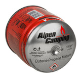 12x Alpen Camping 400 ml gaspatron, certifikat: Pi 0437, överensstämmer med EN417, propan-butan, område -10°c till + 40°c, GAS STOP-system IK006