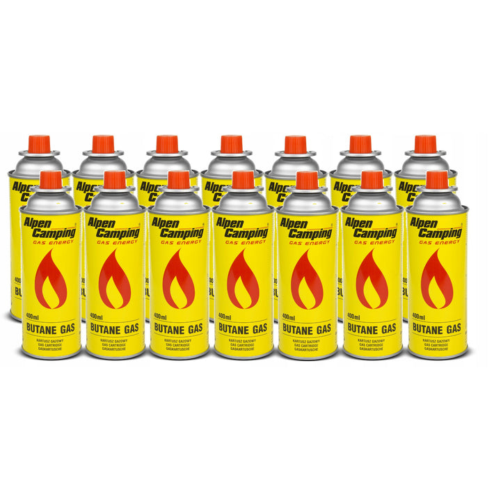 14x Alpen Camping 400 ml gaspatron, certifikat: Pi 0875, överensstämmer med EN417, isobutan, driftområde -10°c till + 40°c, IK004