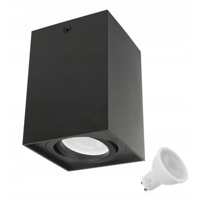 Maclean tub / utanpåliggande armatur, strålkastare, halogen, fyrkantig, aluminium, glödlampa 5W GU10, 80x80x115mm, svart färg, MCE426 B +