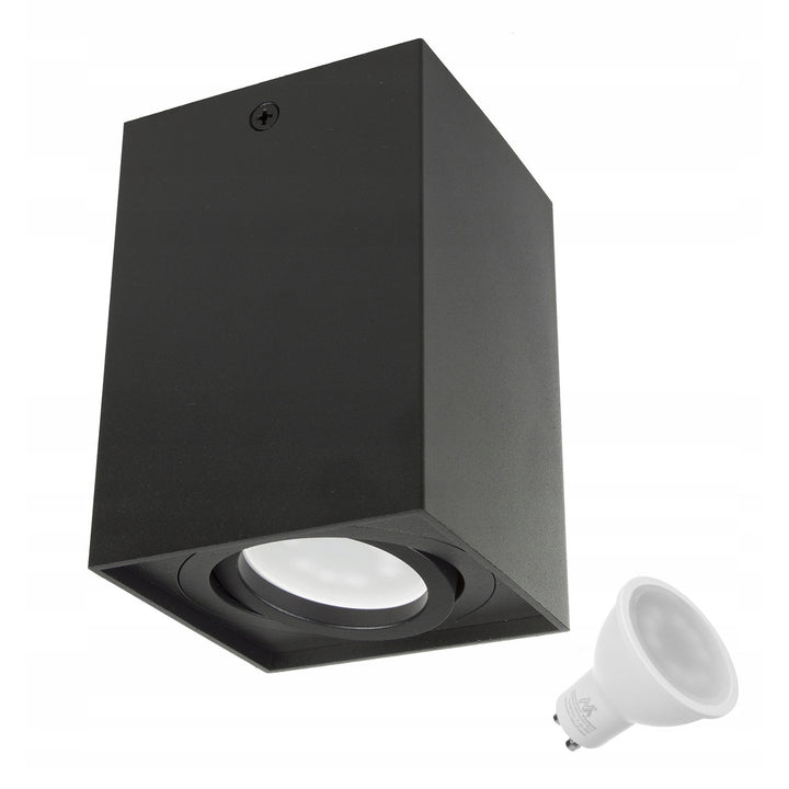 Maclean tub / utanpåliggande armatur, strålkastare, halogen, fyrkantig, aluminium, glödlampa 5W GU10, 80x80x115mm, svart färg, MCE426 B +