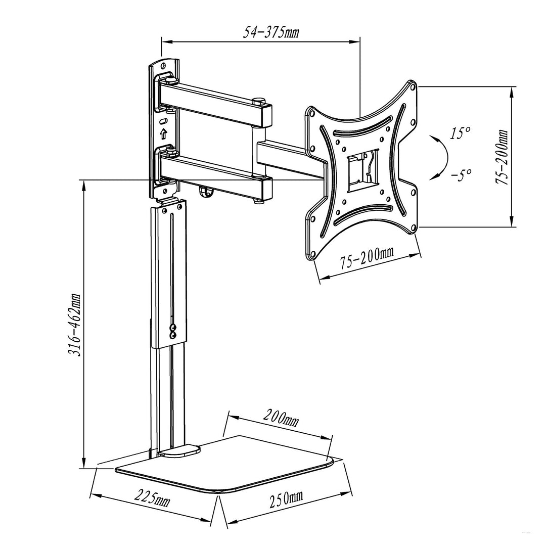 Maclean MC-771A TV-fäste med DVD-hylla passar skärmar med VESA 200x200, 23"-43", och bär upp till 25kg.