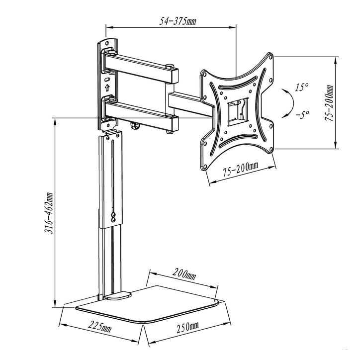 Maclean MC-771A TV-fäste med DVD-hylla passar skärmar med VESA 200x200, 23"-43", och bär upp till 25kg.