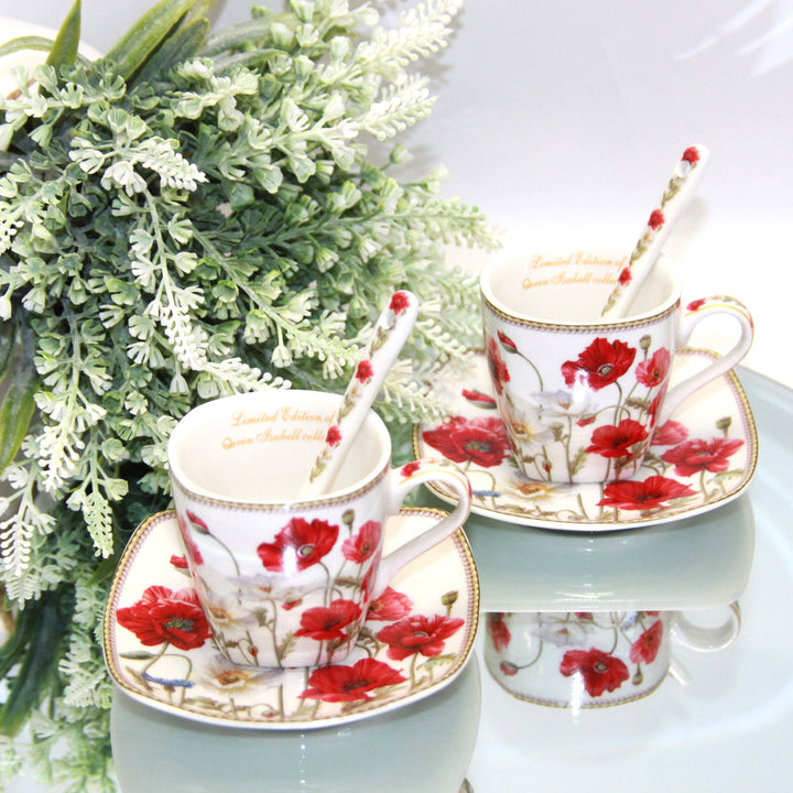 Espressokoppar porslinsset med tallrikar Queen Isabell W9PWH06-09596
