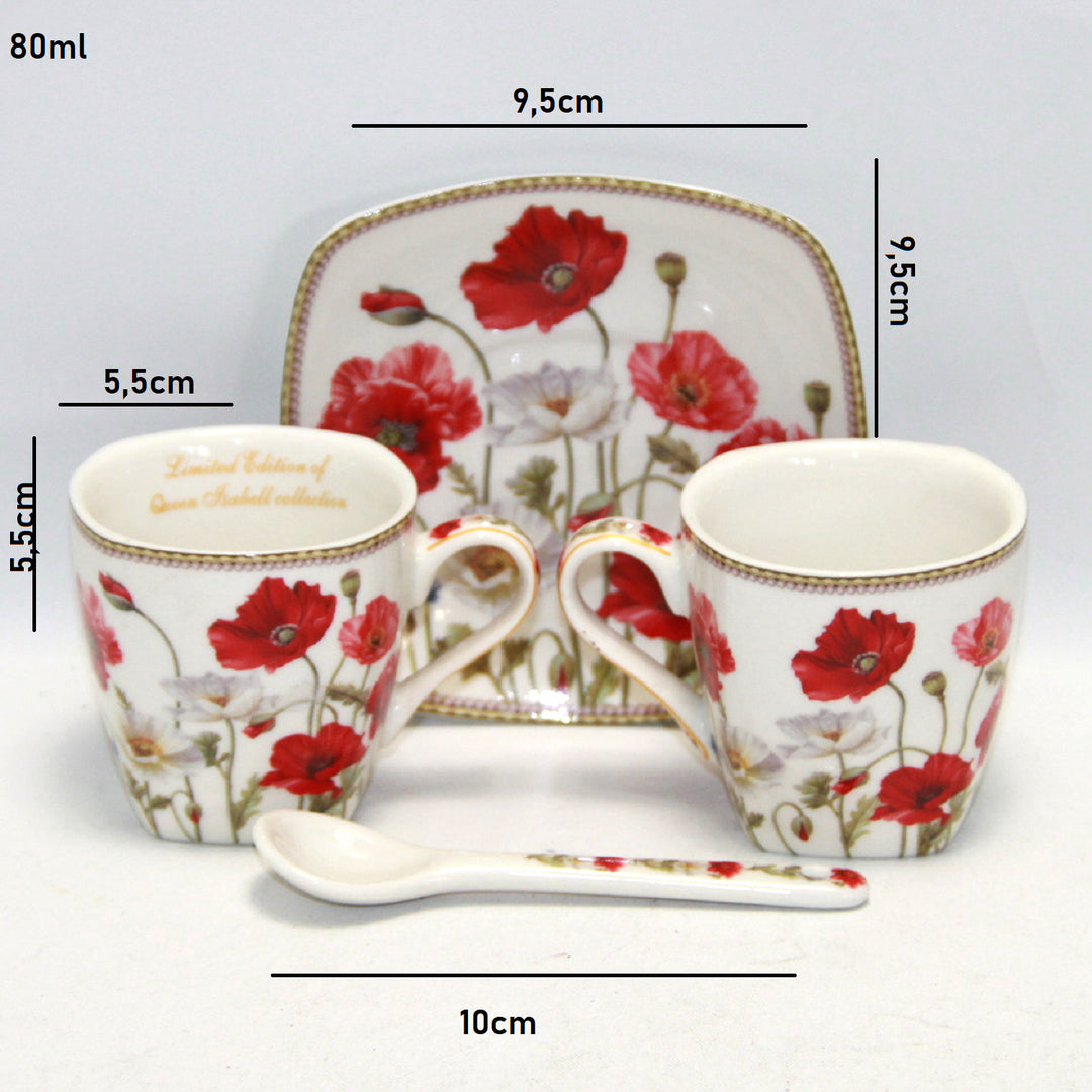 Espressokoppar porslinsset med tallrikar Queen Isabell W9PWH06-09596