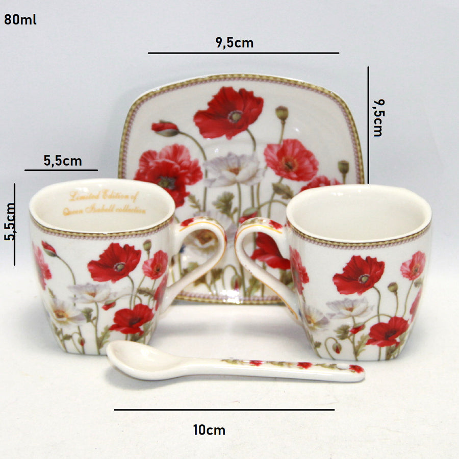 Espressokoppar porslinsset med tallrikar Queen Isabell W9PWH06-09596