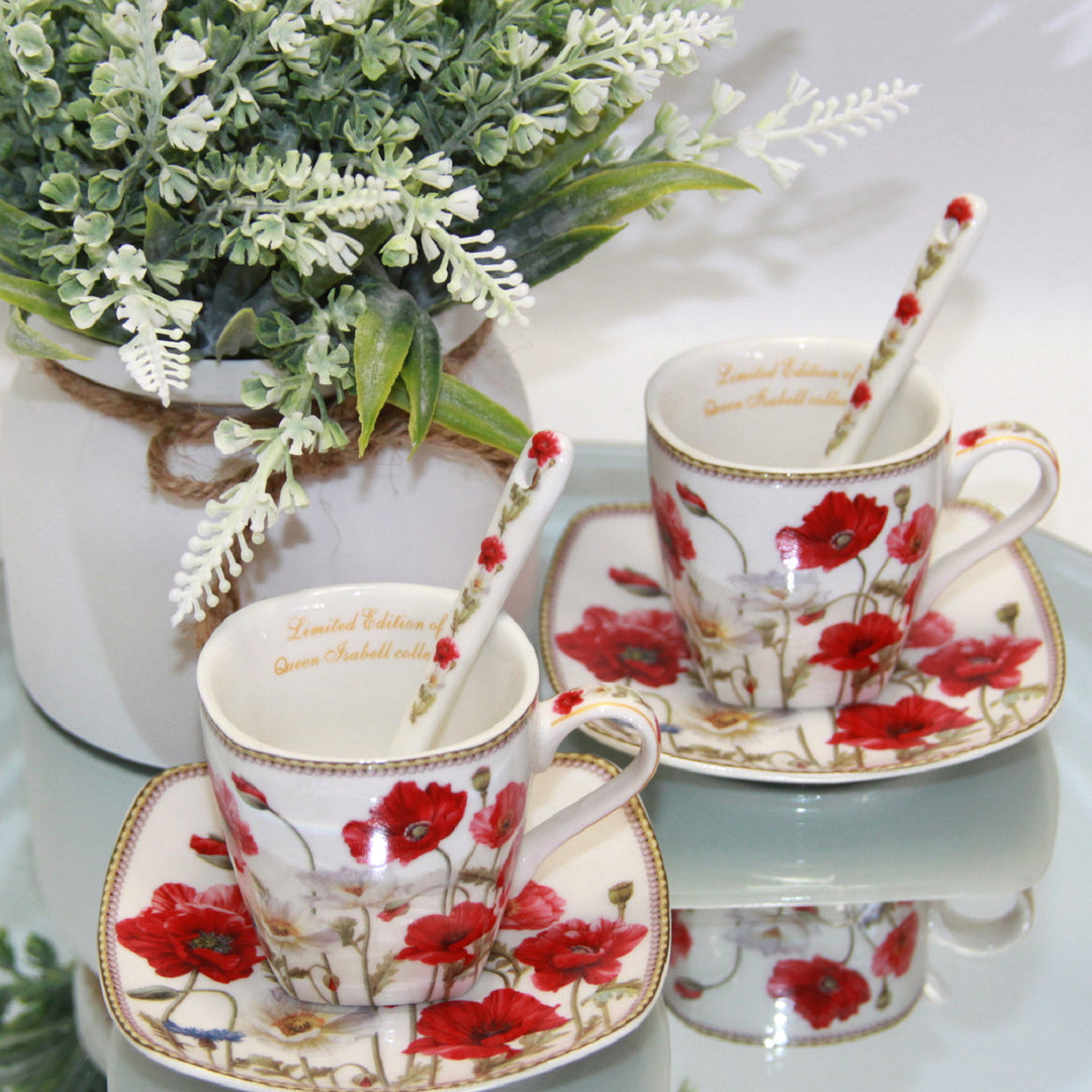 Espressokoppar porslinsset med tallrikar Queen Isabell W9PWH06-09596