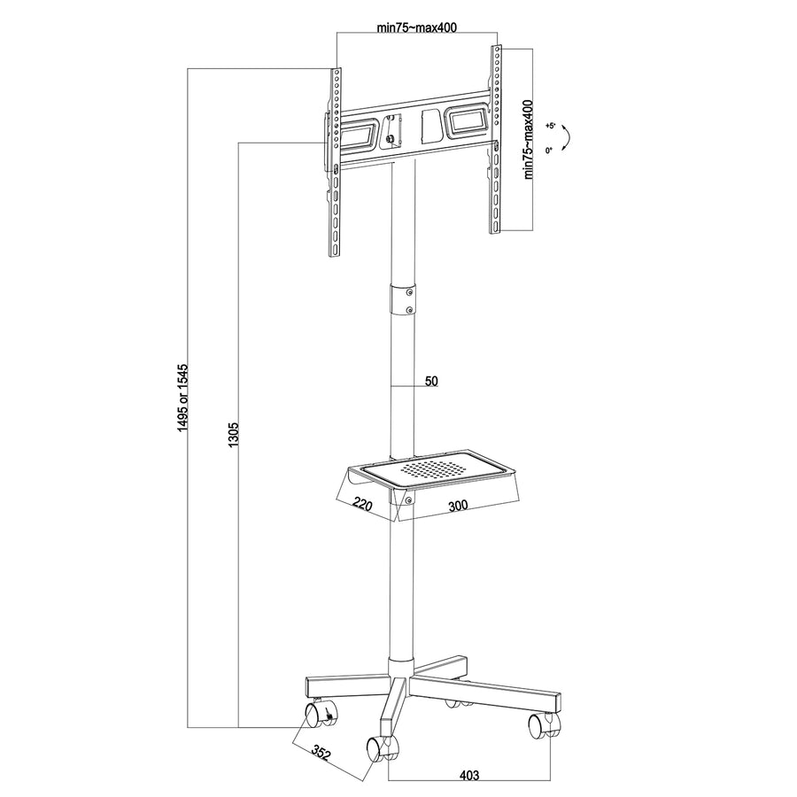 TV-stativ Maclean, professionell, 32-55", på hjul, max. VESA 400x400, max. 25kg, MC-949