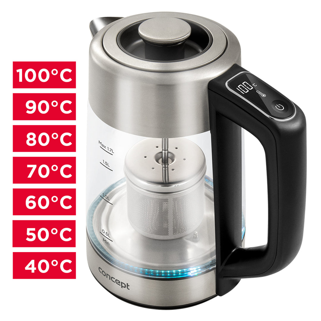 Concept 1,7L vattenkokare i glas med temperaturkontroll och bryggare RK4190