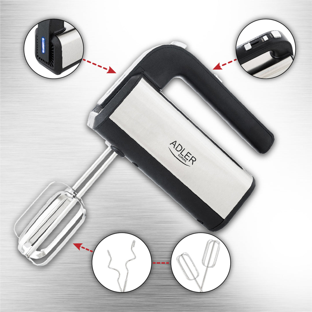 Handmixer Adler, 5 hastigheter, 800W, Turbo-funktion, AD 4225