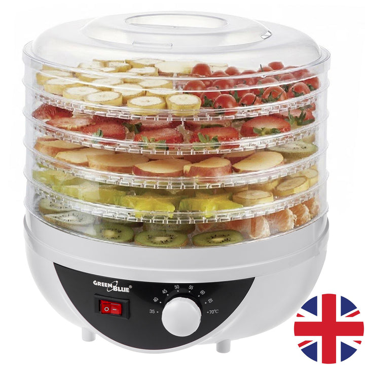 GreenBlue svamp-, grönsaks- och frukttork, 250W effekt - mycket tyst, GB195 UK-kontakt