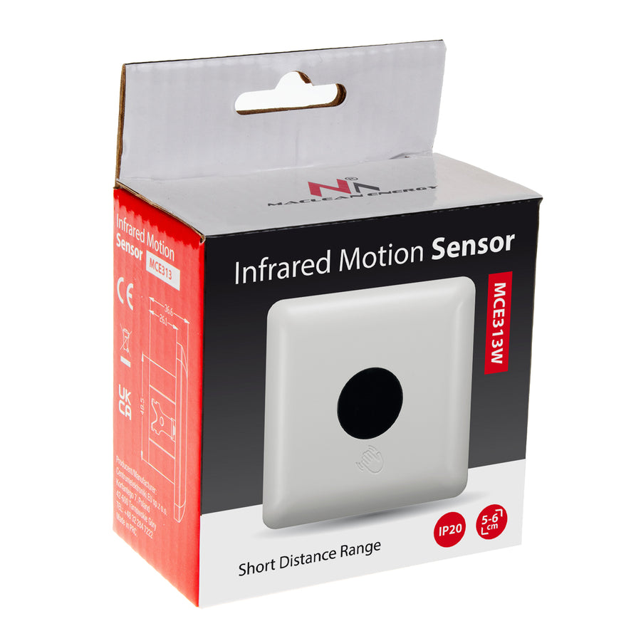 Maclean PIR-sensor med kort räckvidd, räckvidd 5-6 cm, infälld dosa, max. belastning 1200W, MCE313 W