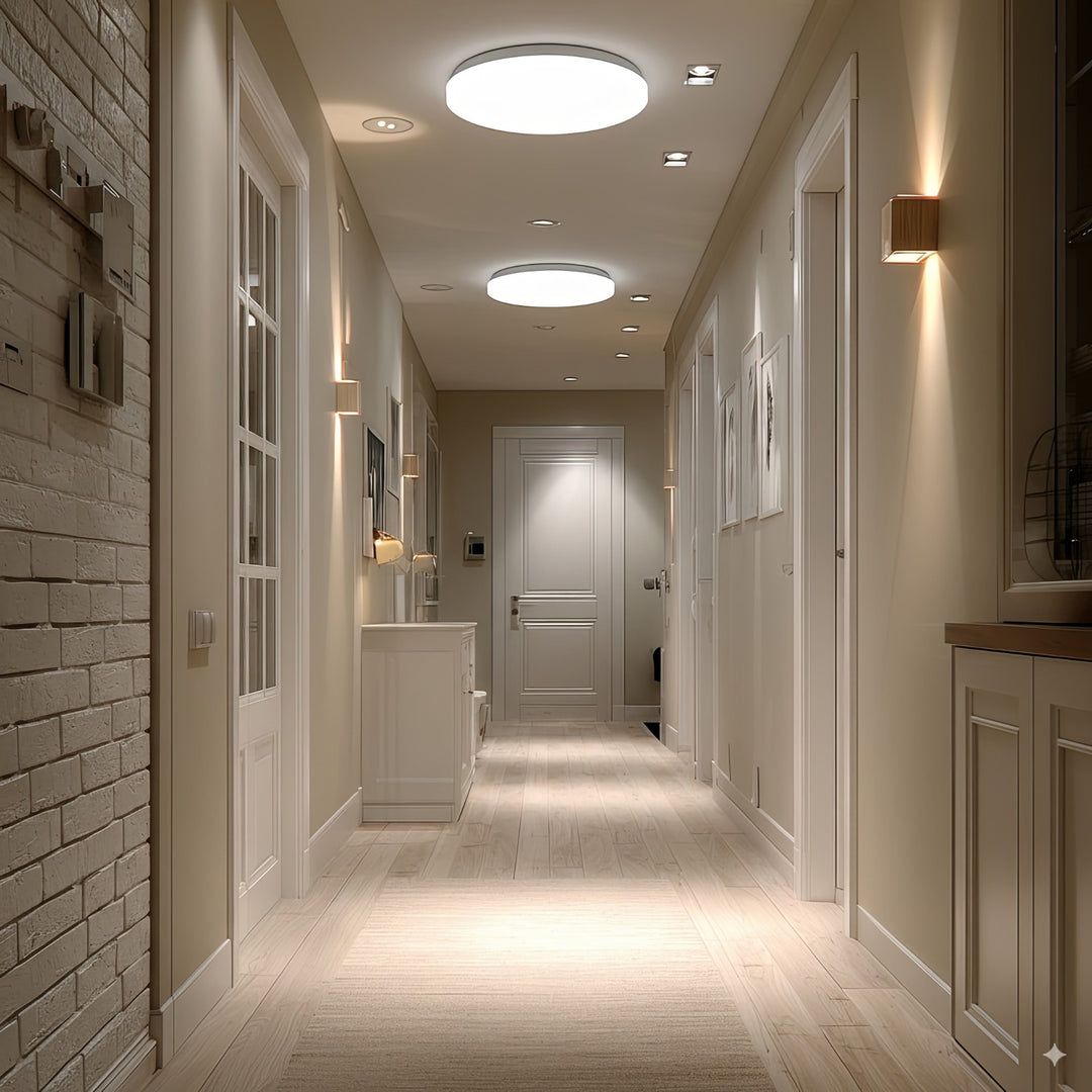 Maclean MCE347 LED sensor ceiling lamp. With a 5.8GHz microwave sensor, it emits a 4000K light with 12W power and 950lm brightness. Rated IP44, it ensures durability and reliability in various settings.