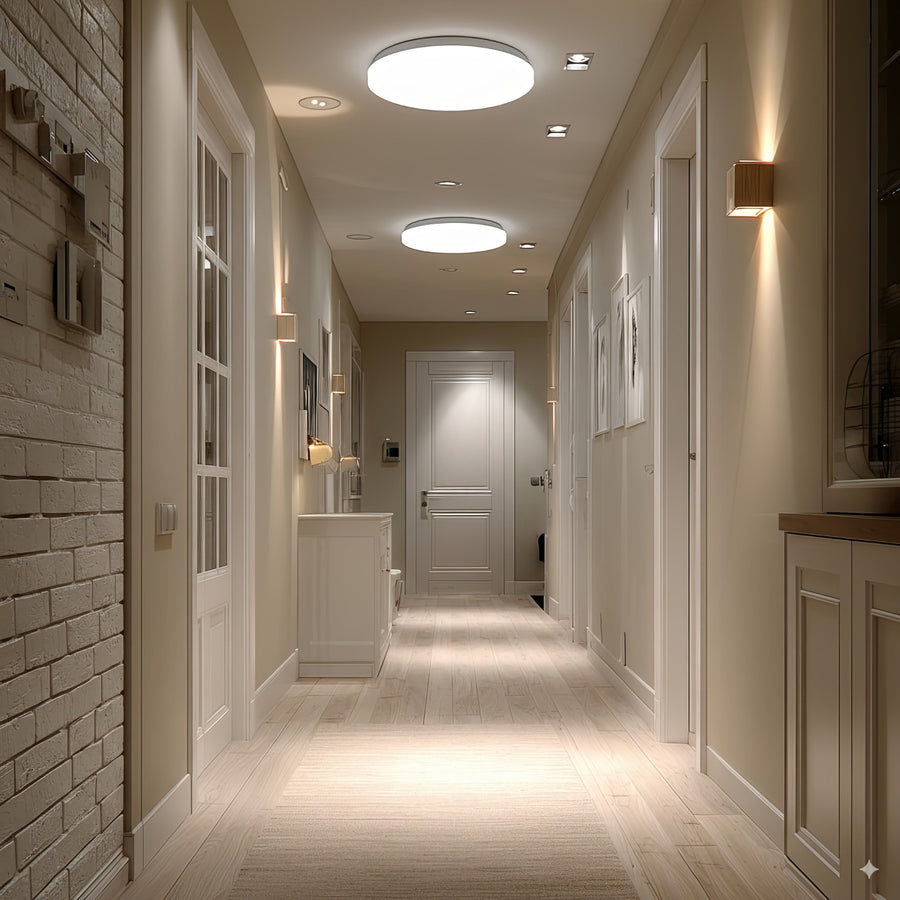 Maclean MCE347 LED sensor ceiling lamp. With a 5.8GHz microwave sensor, it emits a 4000K light with 12W power and 950lm brightness. Rated IP44, it ensures durability and reliability in various settings.