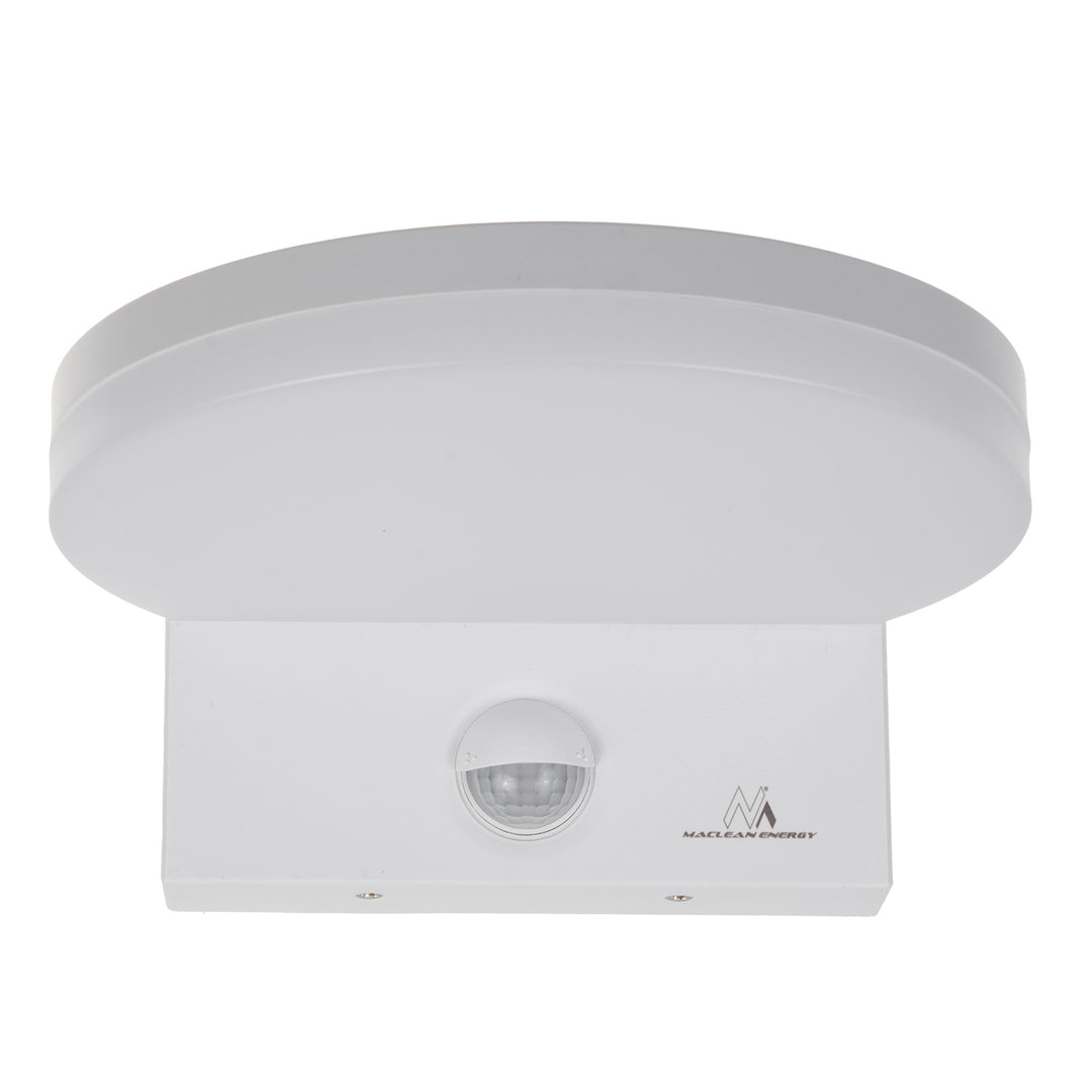 Maclean MCE344 W motion sensor LED lamp. Equipped with a PIR motion sensor, it emits a neutral white light (4000K) with 15W power and 1560lm brightness. Rated IP65, it ensures durability and reliability in various settings.