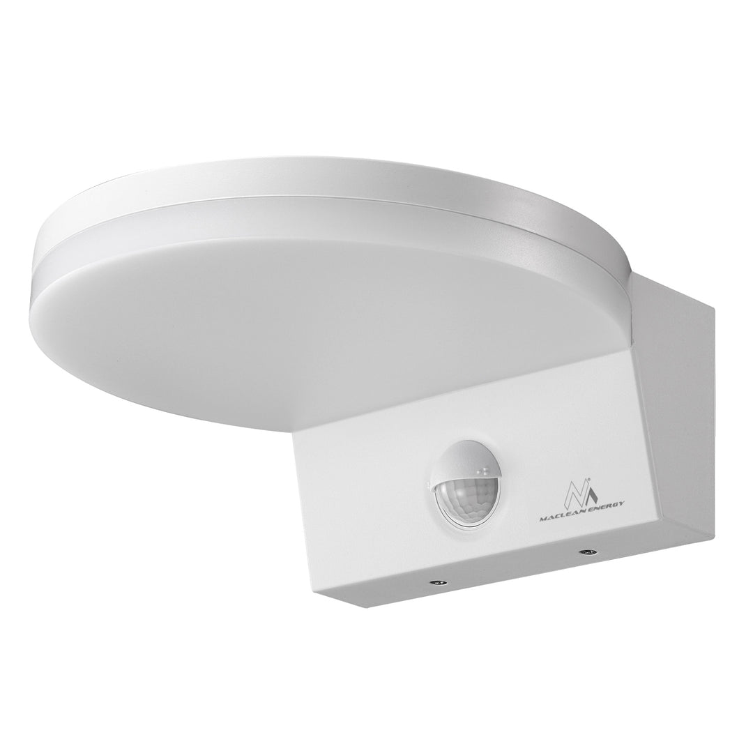 Maclean MCE344 W motion sensor LED lamp. Equipped with a PIR motion sensor, it emits a neutral white light (4000K) with 15W power and 1560lm brightness. Rated IP65, it ensures durability and reliability in various settings.