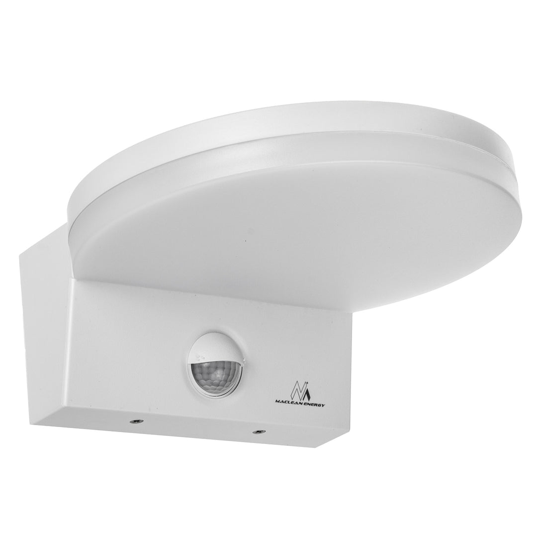 Maclean MCE344 W motion sensor LED lamp. Equipped with a PIR motion sensor, it emits a neutral white light (4000K) with 15W power and 1560lm brightness. Rated IP65, it ensures durability and reliability in various settings.